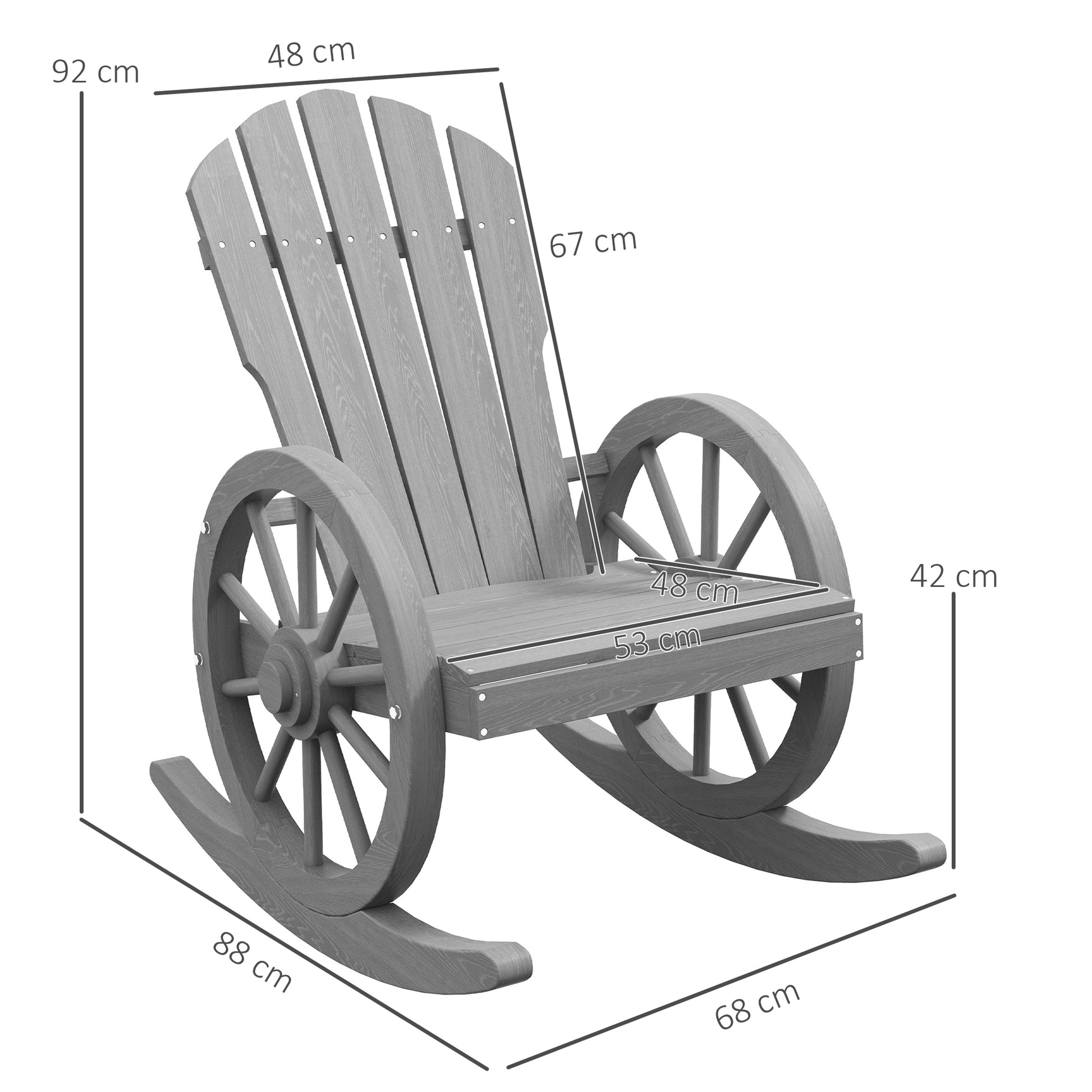 Outsunny Wooden Adirondack Rocking Chair Reclining Armchair Garden Furniture Patio Porch Rocker - Grey