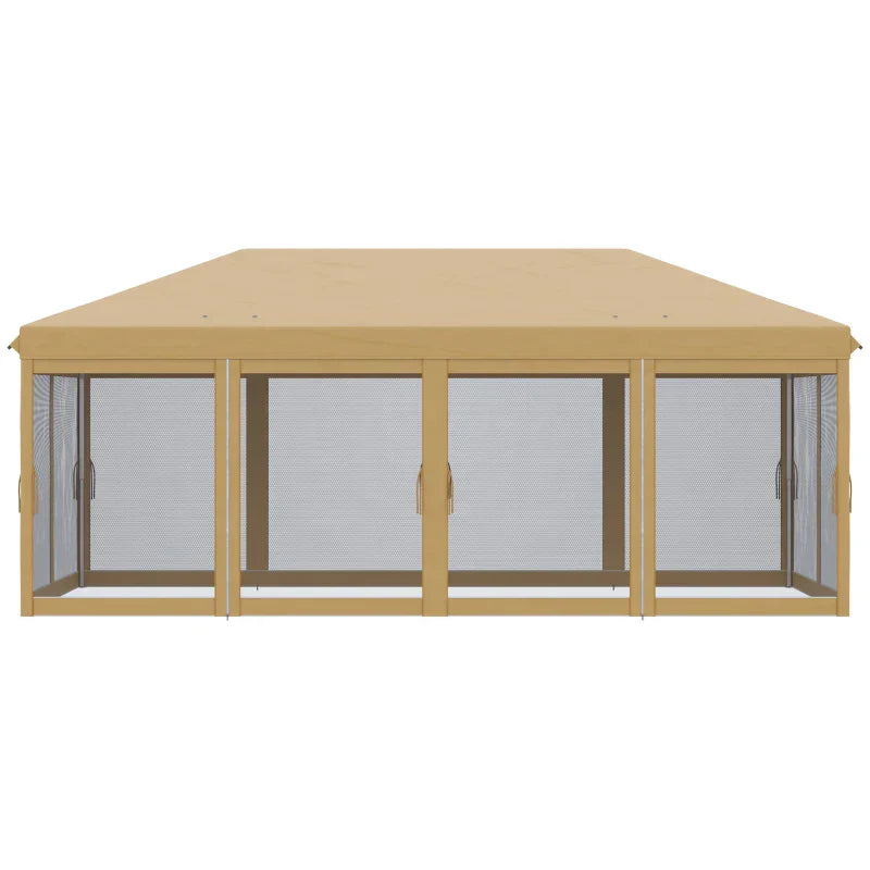 Beige 6m x 3m Pop Up Gazebo Marquee – Portable Garden Event Shelter with Mesh Curtain