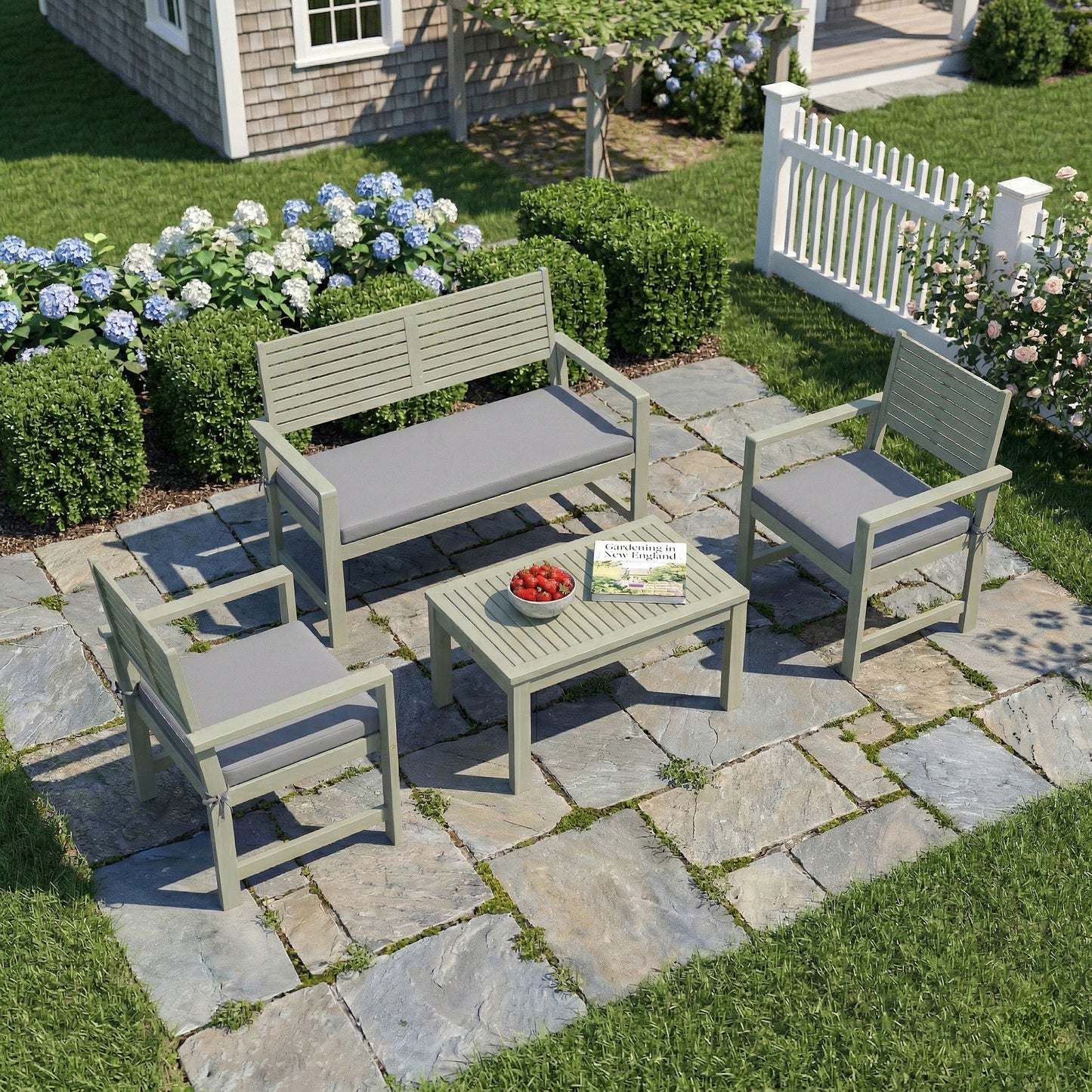 Sorrento 4 Seater Wooden Garden Furniture Set with Loveseat, Armchairs, Table, Acacia Wood Garden Sofa Set