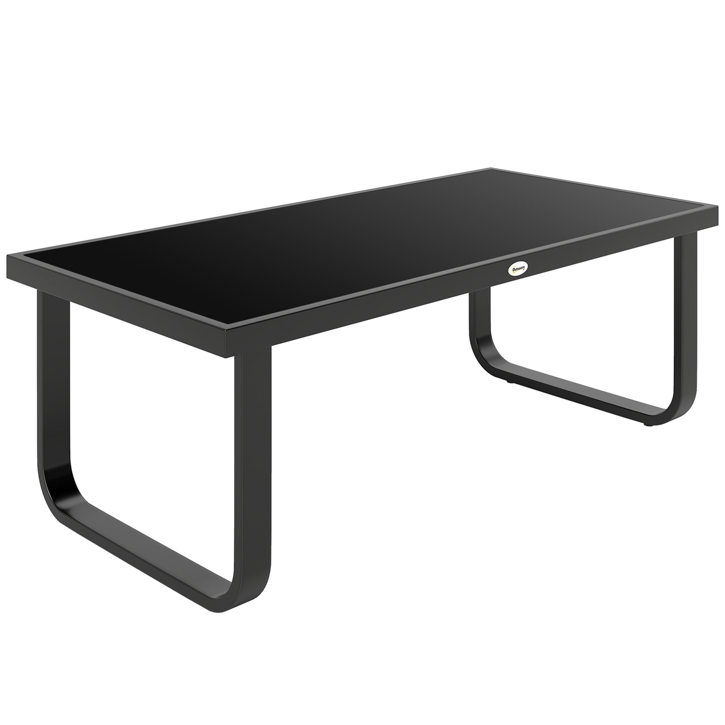 Outsunny Outdoor Garden Coffee Table, Rectangle Metal Side Table with Tempered Glass Tabletop, Adjustable Foot Pads