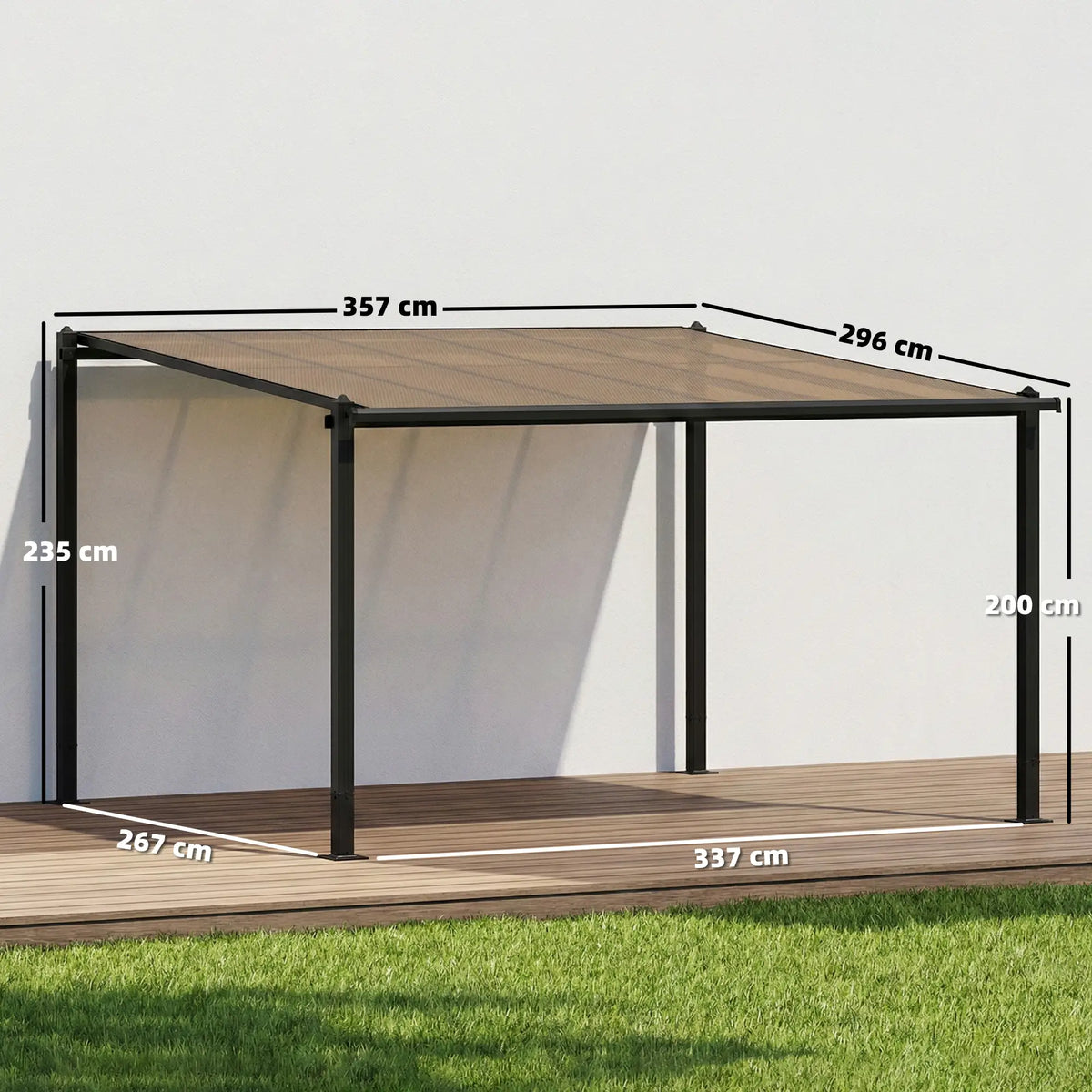 3.6m x 3m Lean – To Metal Pergola with Polycarbonate Hardtop Roof & Drainage Gutters – Aluminium Wall – Mounted Gazebo Patio Cover, Modern Outdoor...