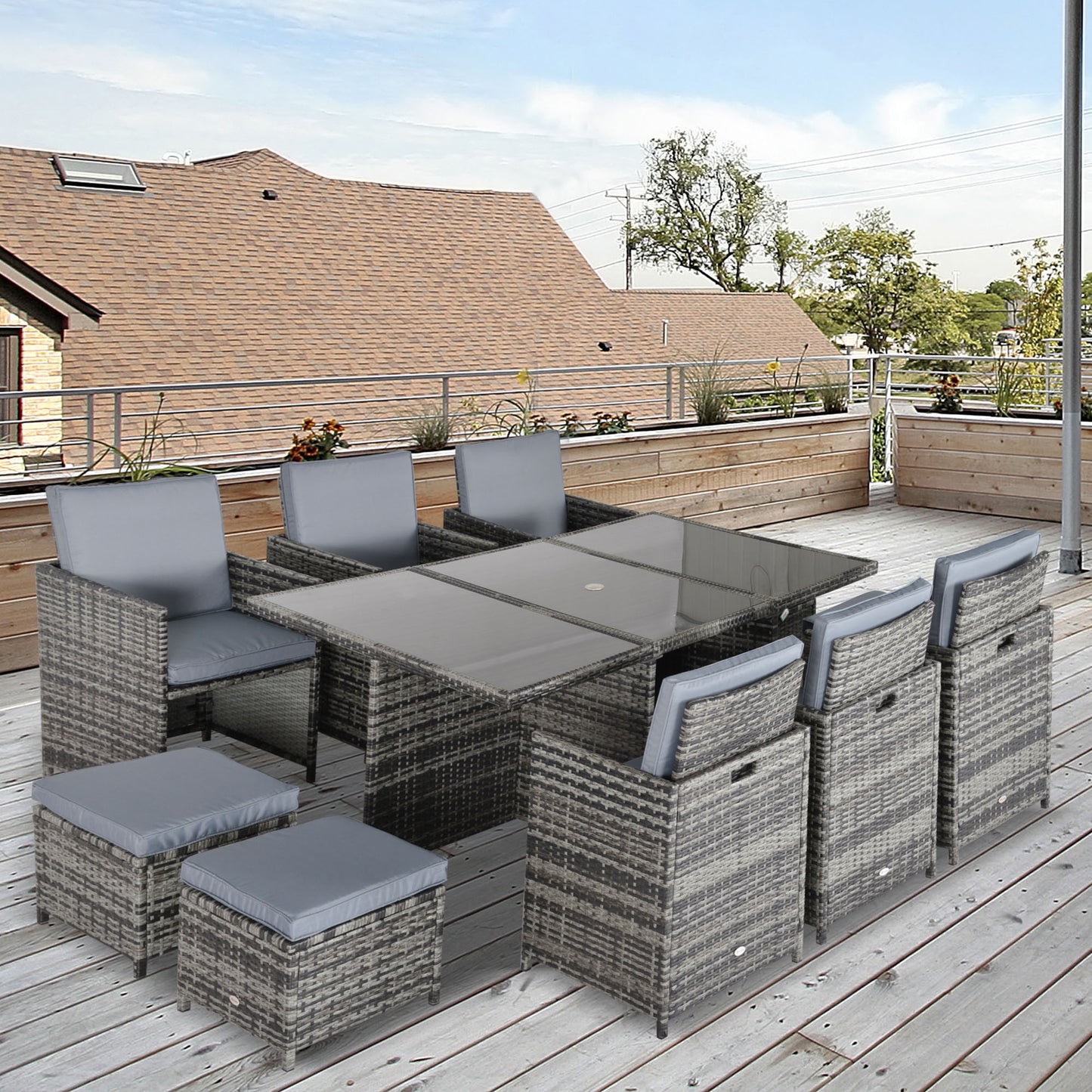 Tivoli 10 Seater Rattan Cube Garden Furniture Set with Parasol Hole, Rattan Dining Set with Cushions