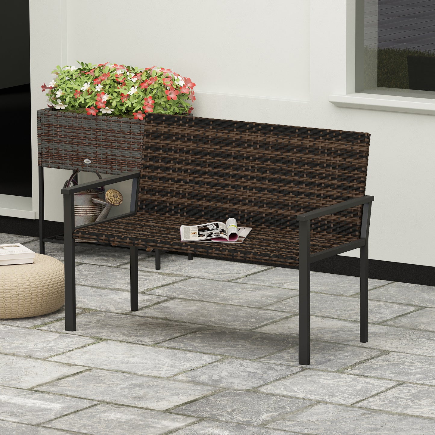 Verona 2 Seater Rattan Garden Bench, Garden Bench with Quick-Drying Cotton Padding