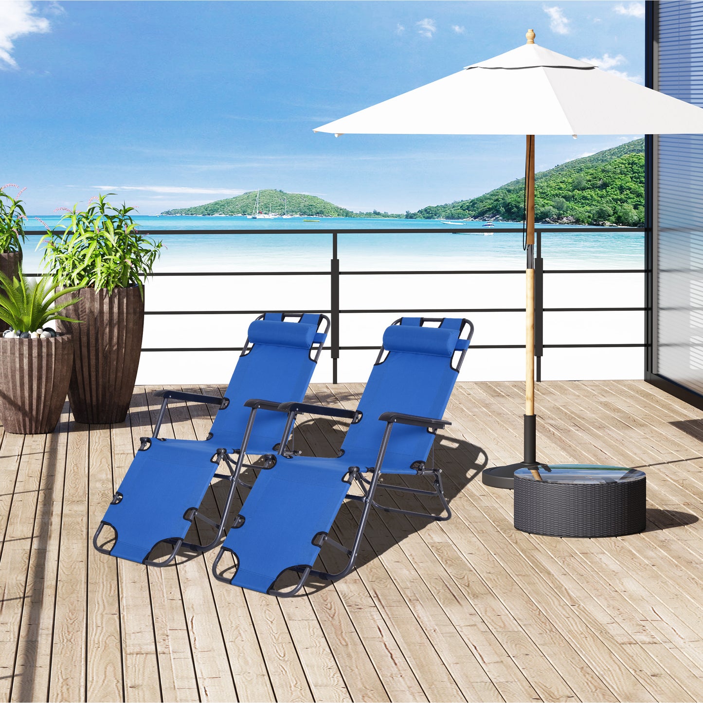 2 in 1 Folding Sun Lounger Reclining Garden Chair Set of 2 with 2-Level Adjustable Backrest, Outdoor Zero Gravity Recliner Garden Chairs with