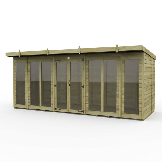 16 x 5 Pent Summerhouse (Full Height Window) - UK Made Timber Garden Building