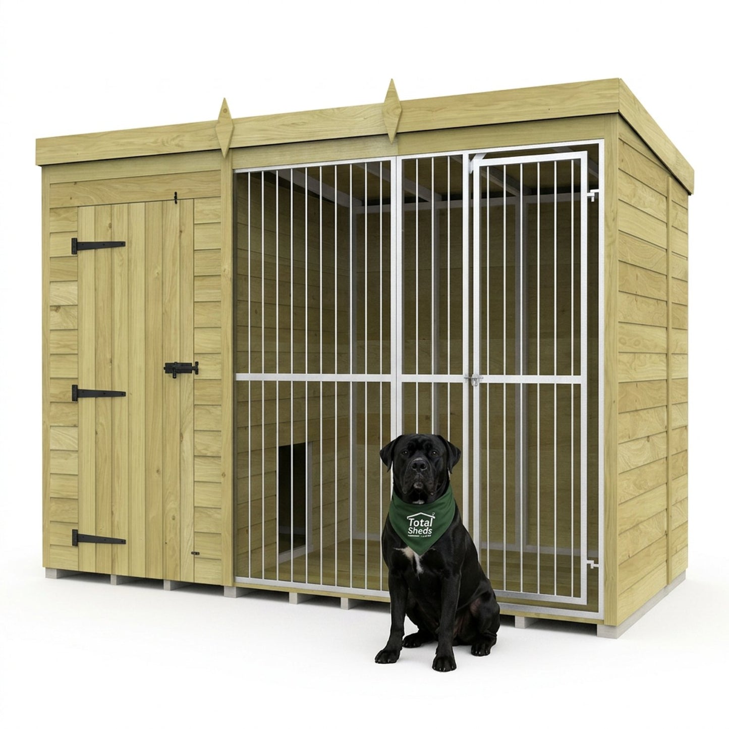 12 x 6 Dog Kennel & Run (Full Height With Bars) - UK Made Timber Dog Kennel