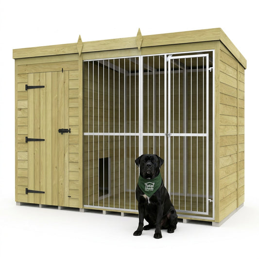12 x 6 Dog Kennel & Run (Full Height With Bars) - UK Made Timber Dog Kennel