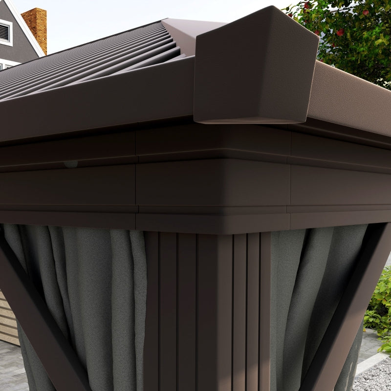 3.6m x 3m Dark Grey Hardtop Garden Gazebo with Aluminium Frame, Metal Roof, Privacy Curtains & Insect Mesh Panels