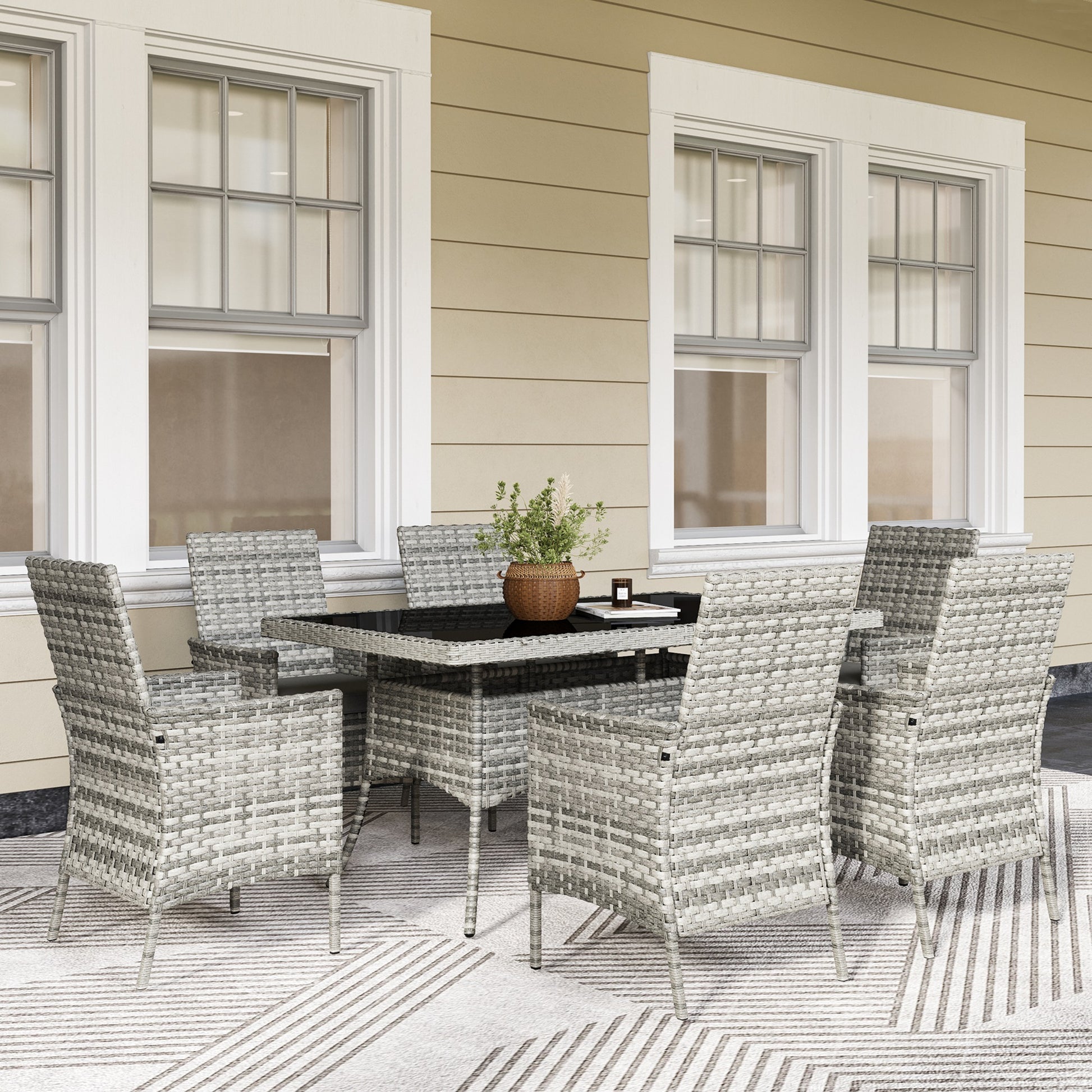 Verona Seven-Piece Rattan Dining Set - Mixed-Grey
