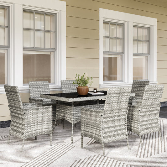 Verona Seven-Piece Rattan Dining Set - Mixed-Grey