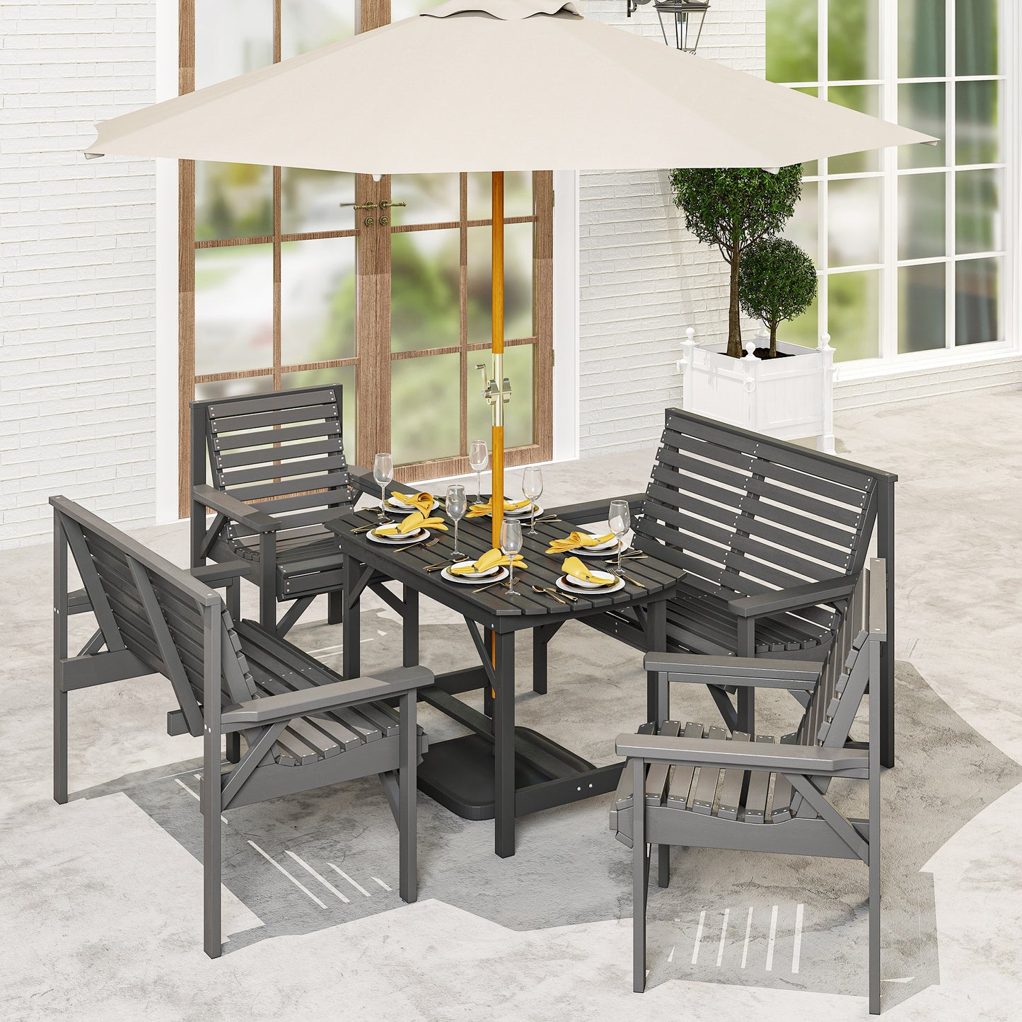 Verona 5 Piece Wooden Garden Dining Set for 6, Outdoor Conversation Set with 2 Armchairs