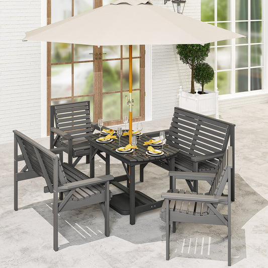 Verona 5 Piece Wooden Garden Dining Set for 6, Outdoor Conversation Set with 2 Armchairs
