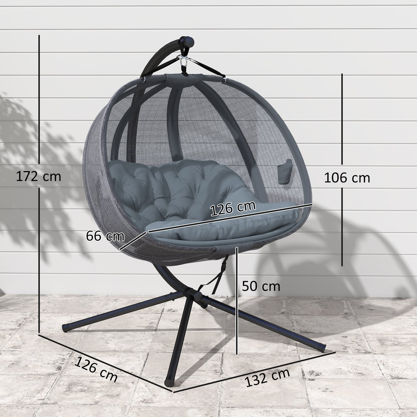 Outsunny Double Hanging Egg Chair 2 Seaters Texteline Swing Hammock Chair with Folding Design, Grey