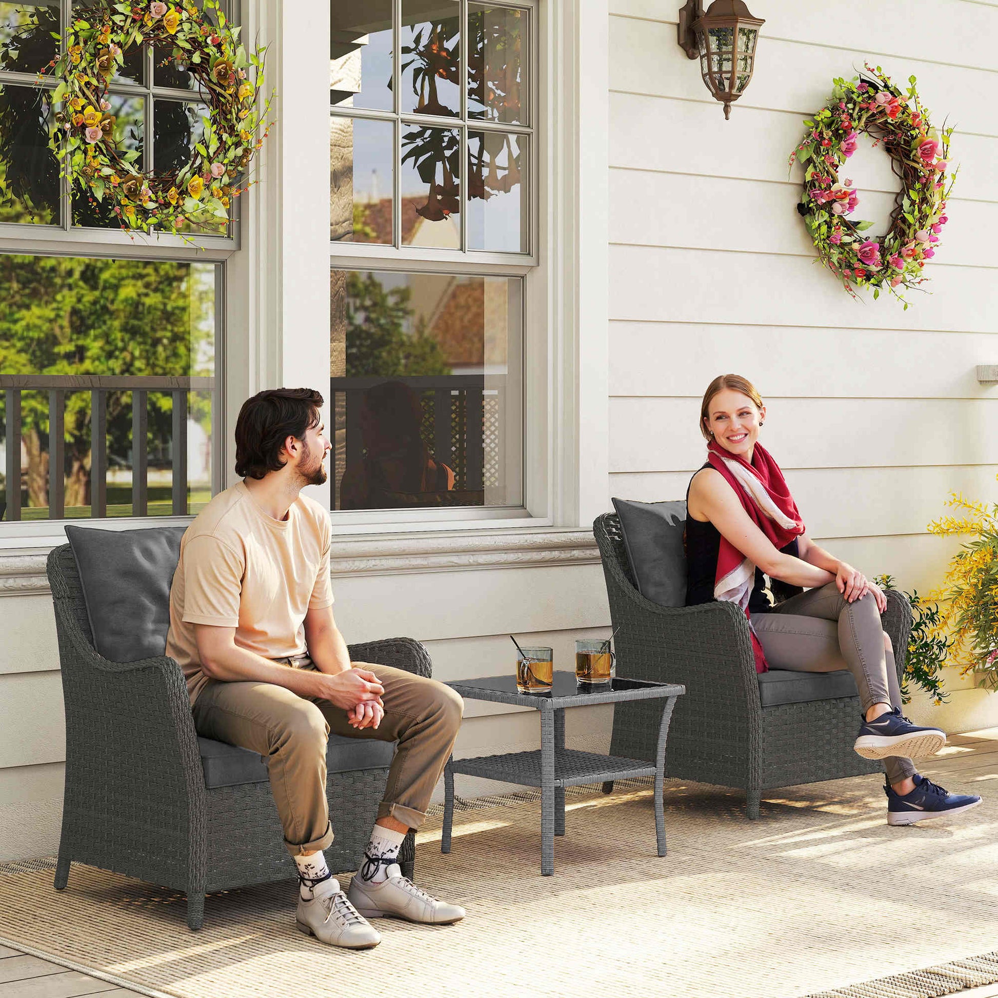 Mediterraneo Rattan Garden Chairs Set of 2, Outdoor Rattan Chairs with Cushions, Armrests and High Back