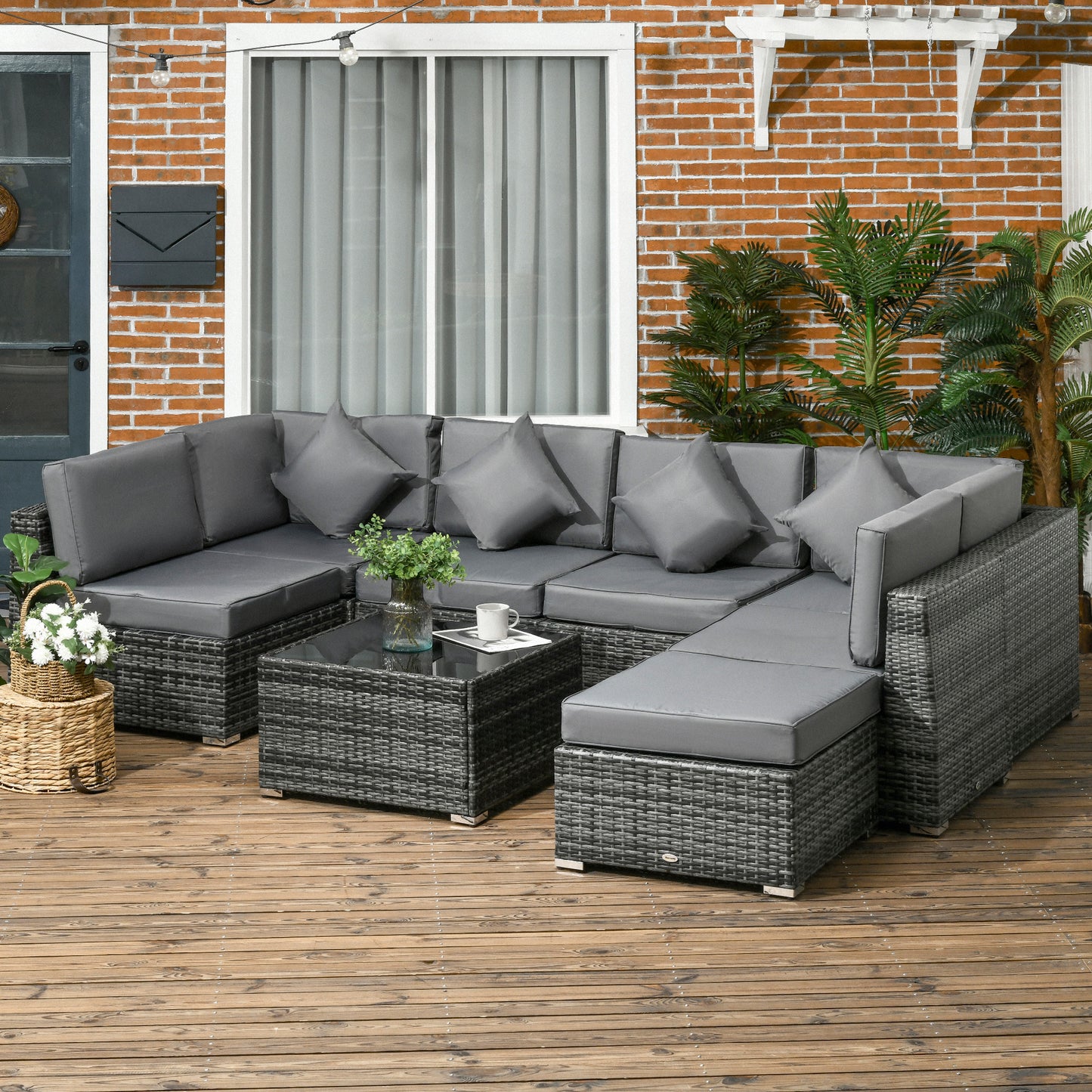 Monaco 8 Piece PE Rattan Corner Sofa Set, Garden Furniture Set, Patio Wicker Sofa Seater w/ Cushion
