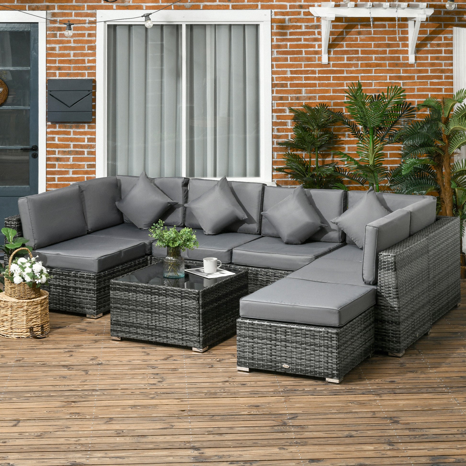Monaco 8 Piece PE Rattan Corner Sofa Set, Garden Furniture Set, Patio Wicker Sofa Seater w/ Cushion