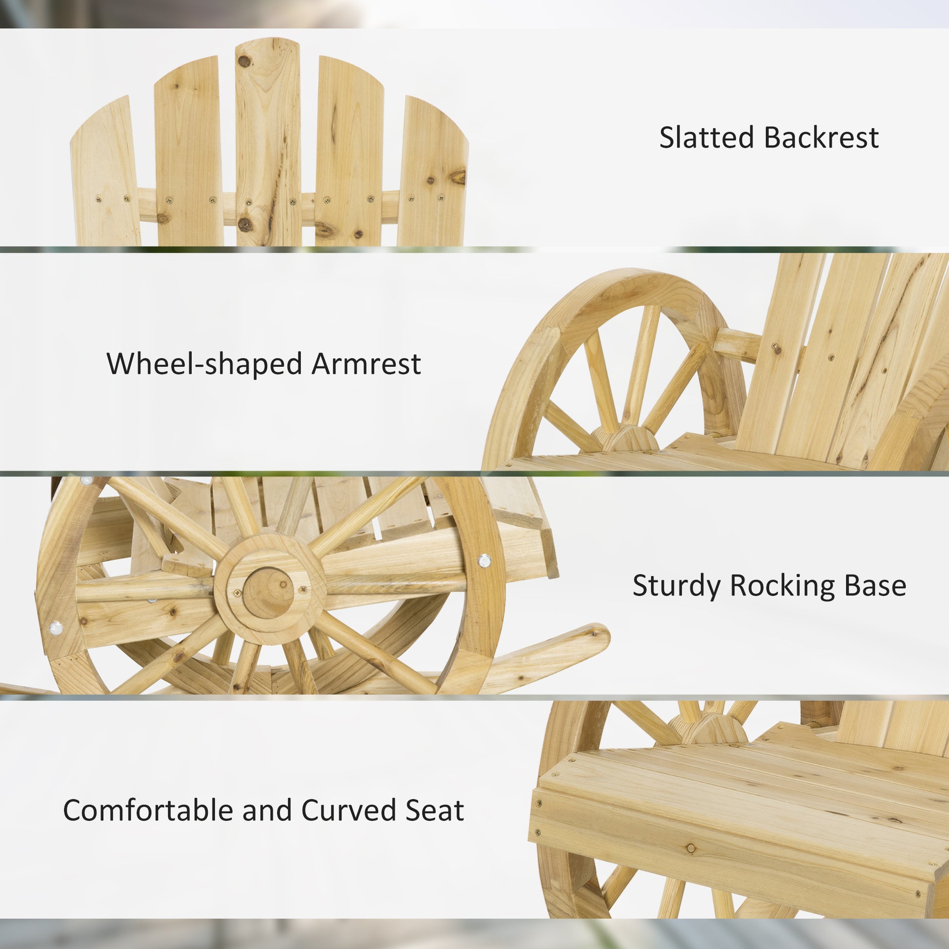 Outsunny Wooden Adirondack Rocking Chair Reclining Armchair Garden Furniture Patio Porch Rocker - Natural