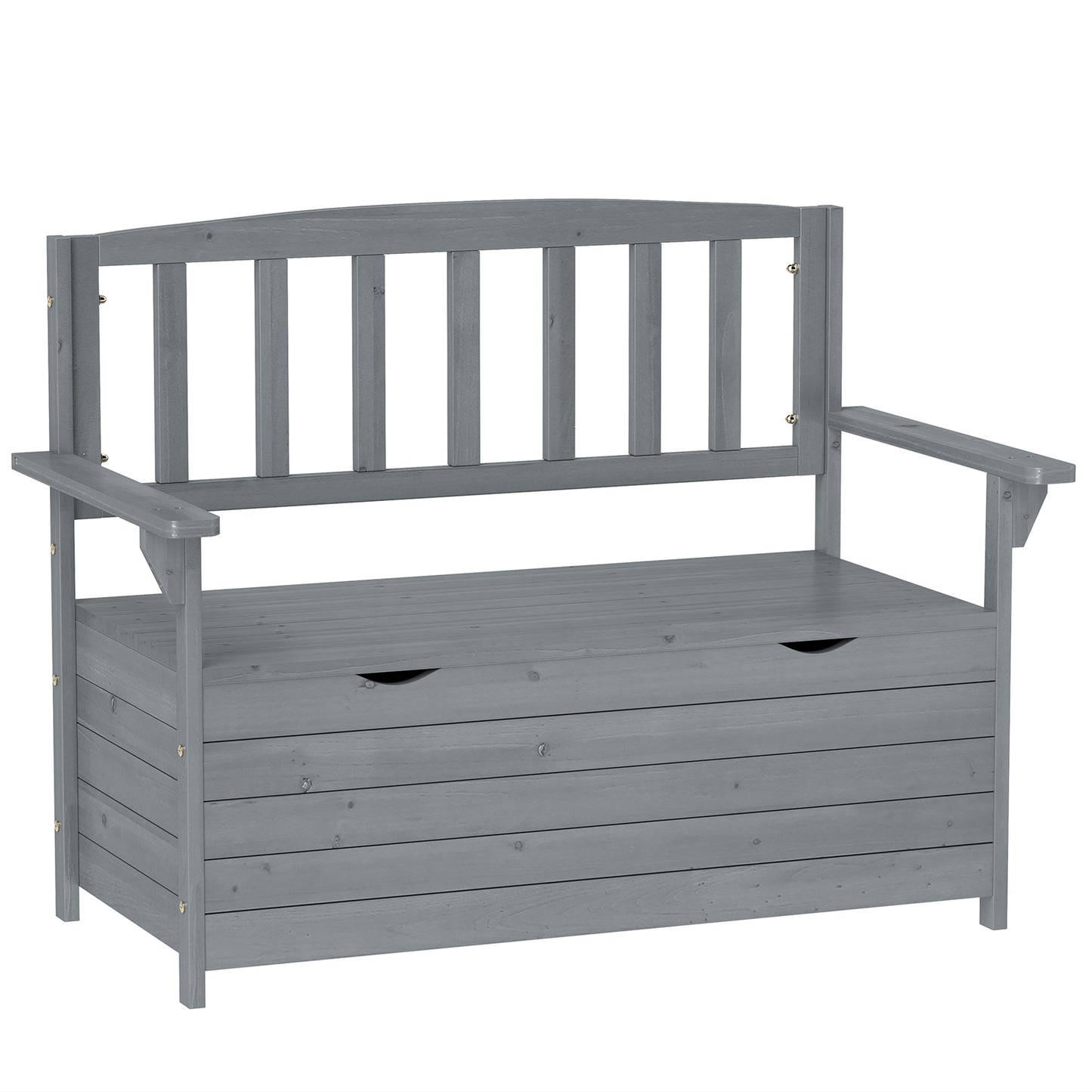 Outsunny Outdoor 2 Seater Garden Bench, Wooden Bench with Storage, Backrest, Arm Rests, 112 x 84 x 58 cm, Grey