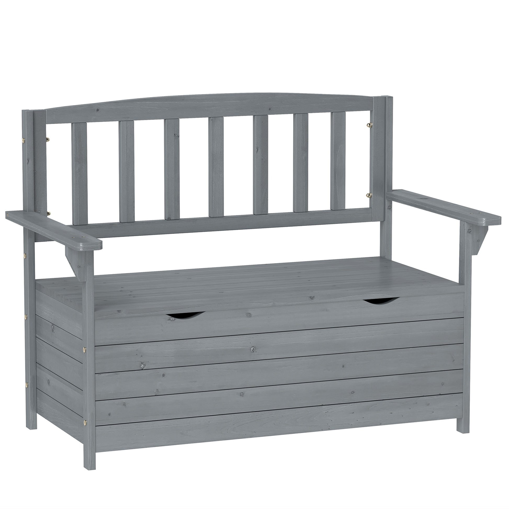 Outsunny Outdoor 2 Seater Garden Bench, Wooden Bench with Storage, Backrest, Arm Rests, 112 x 84 x 58 cm, Grey