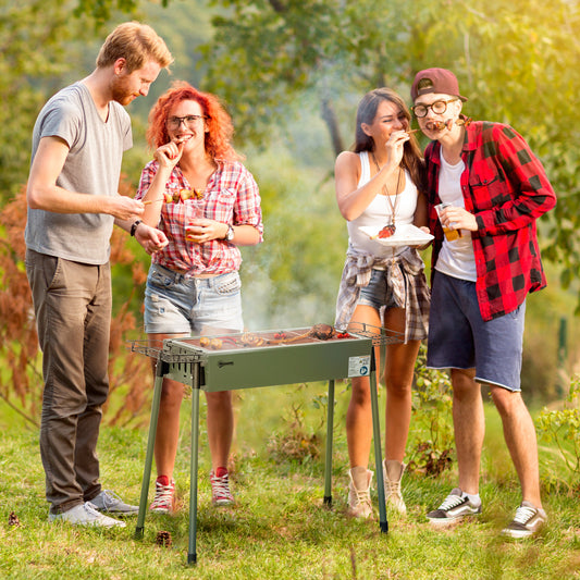 Portable Charcoal Barbecue BBQ with Seasoning Baskets and Hooks, Compact Stainless Steel Cooker for Camping Picnic Hiking Garden Party Festival,