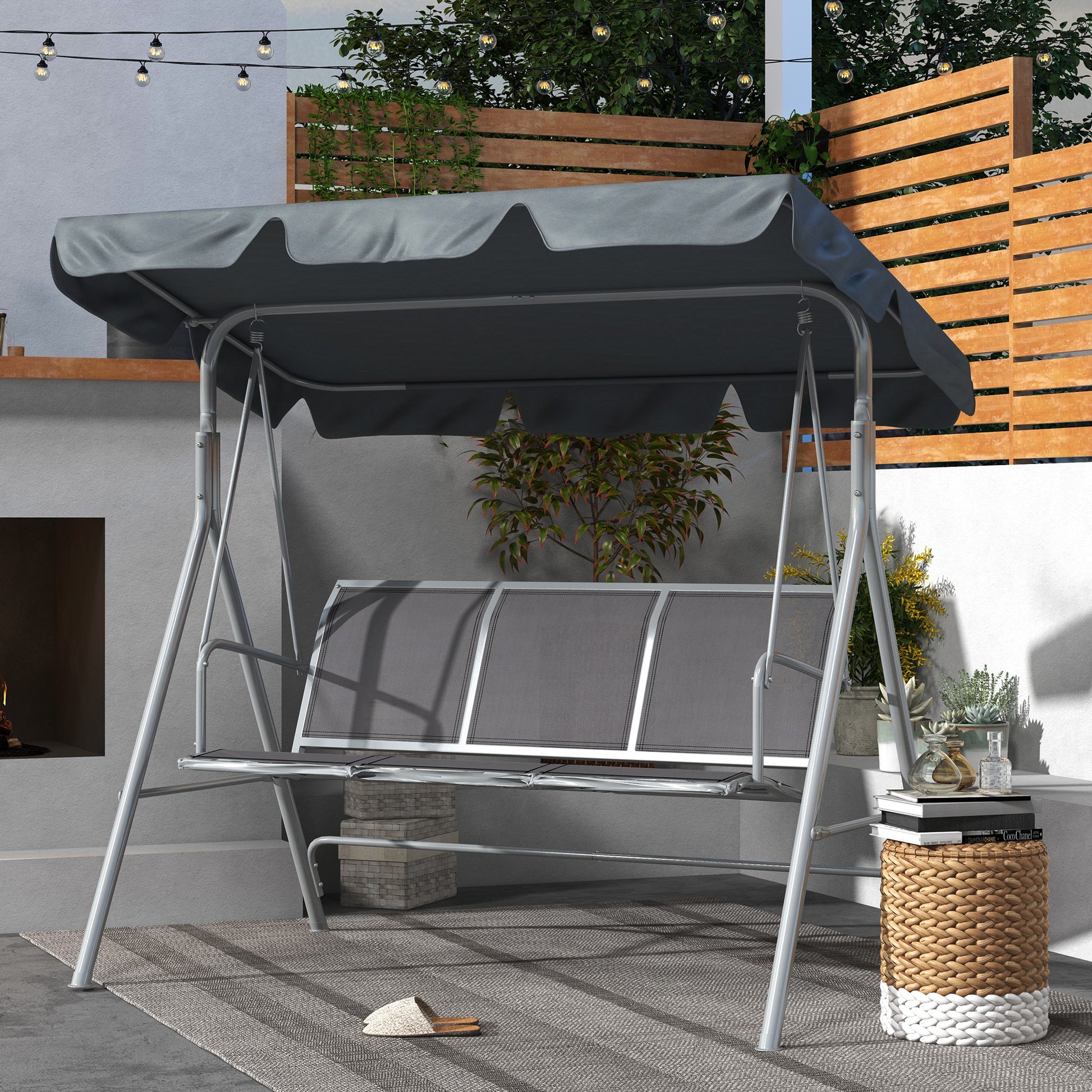 Ibiza 3 Seater Swing Chair, Garden Swing Bench with Adjustable Tilting Canopy