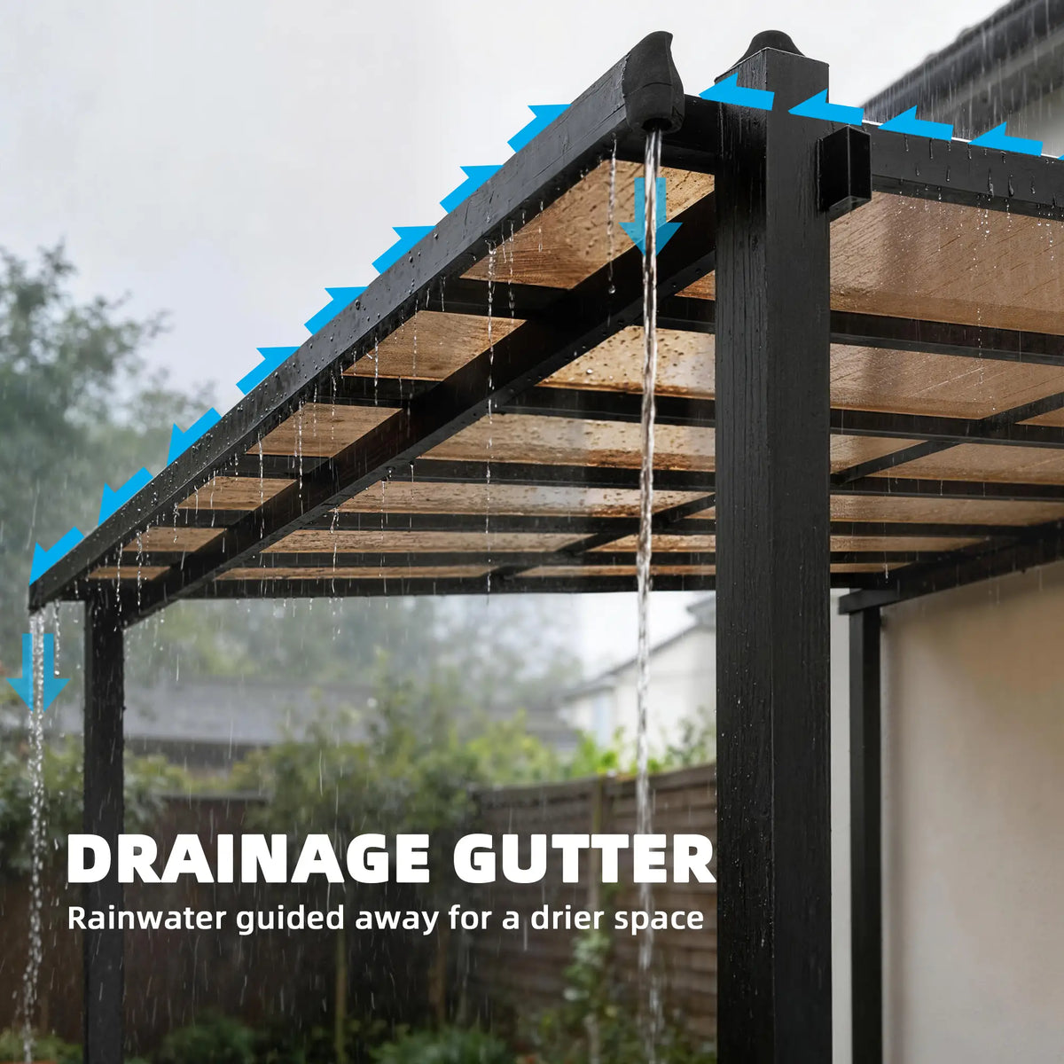 3.6m x 3m Lean – To Metal Pergola with Polycarbonate Hardtop Roof & Drainage Gutters – Aluminium Wall – Mounted Gazebo Patio Cover, Modern Outdoor...
