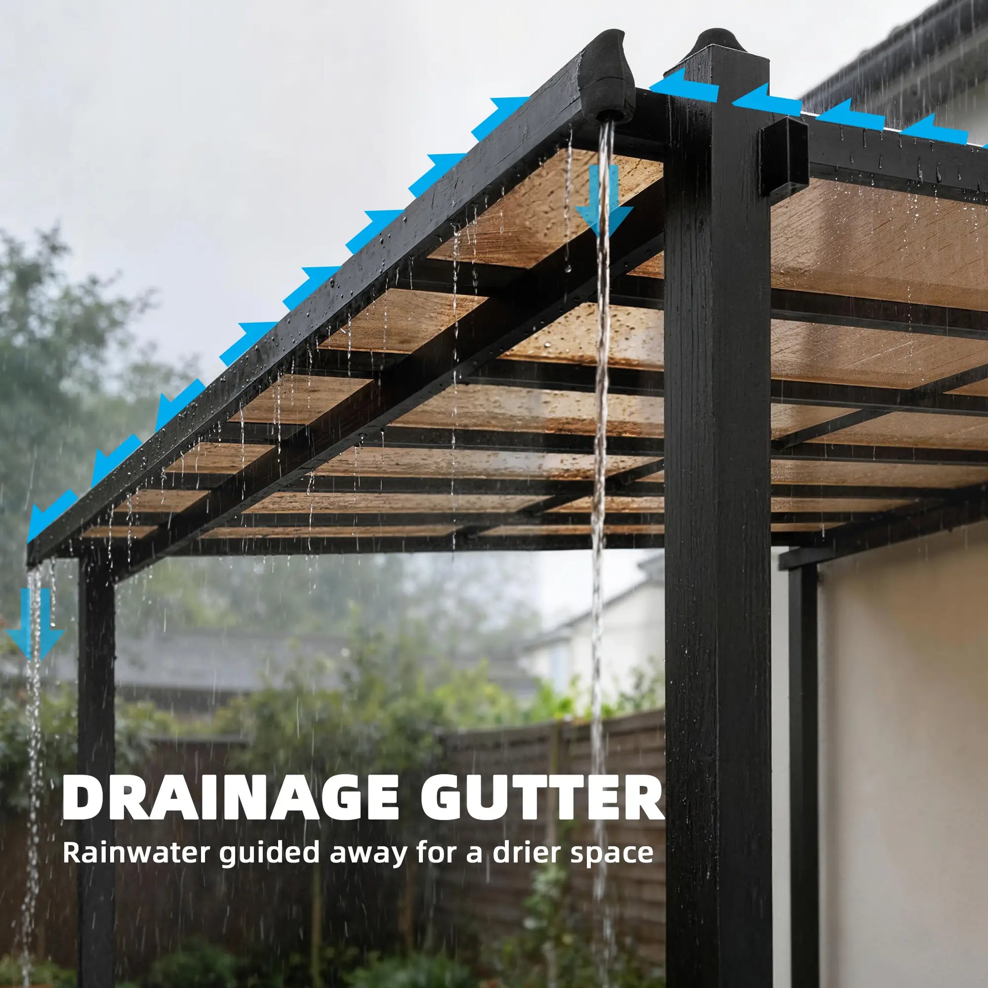 3.6m x 3m Lean – To Metal Pergola with Polycarbonate Hardtop Roof & Drainage Gutters – Aluminium Wall – Mounted Gazebo Patio Cover, Modern Outdoor...