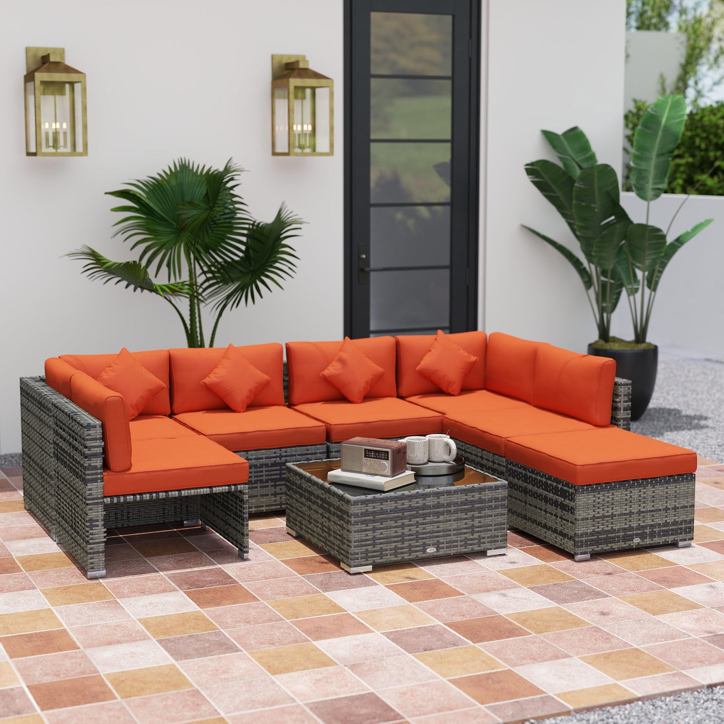 Marbella Eight-Piece Rattan Sofa Set - Orange/Grey