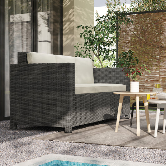 Capri 3 Seater Rattan Sofa All-Weather Wicker Weave Metal Frame Chair with Fire Resistant Cushio-Cream