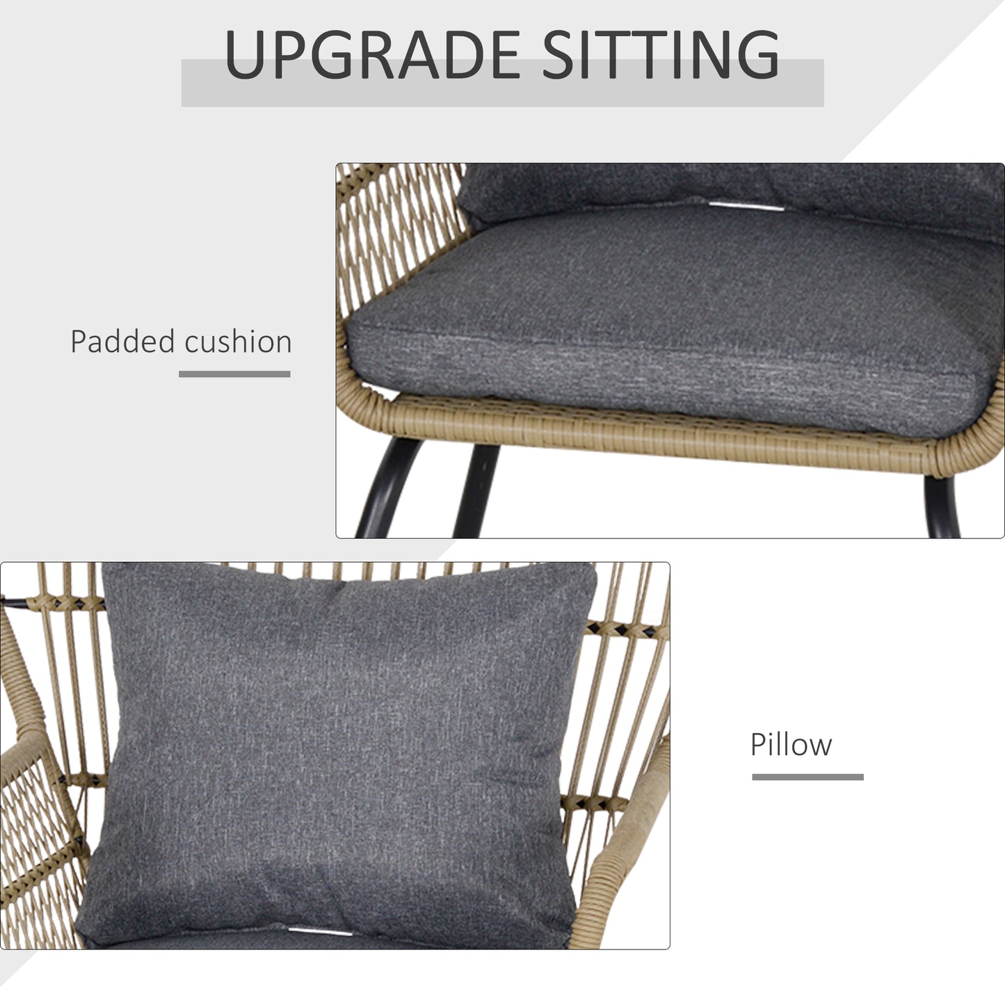 Outsunny 3 Pieces Rattan Bistro Set, Wicker Garden Furniture Set with Cushions, Glass Top Coffee Table and Chairs for Outdoor,  Small Garden, Patio, Brown