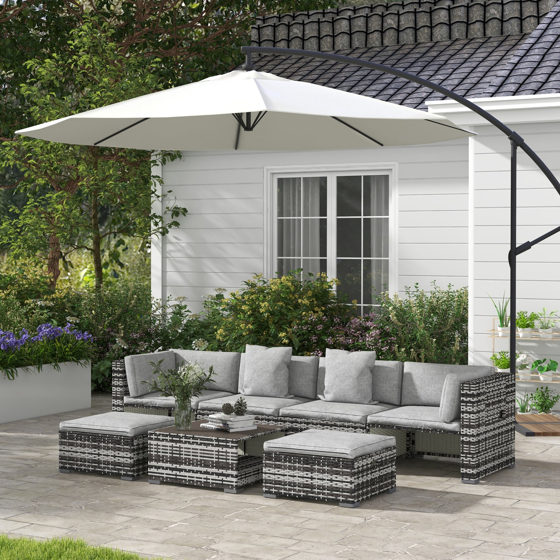 Riviera Seven-Piece Rattan Garden Furniture Set, with Cushions - Grey