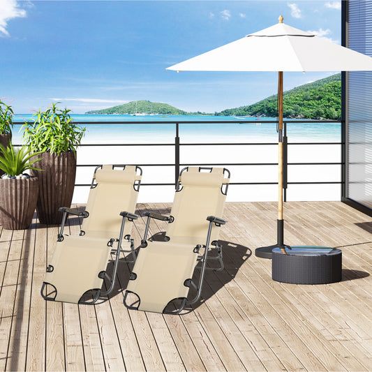 2 in 1 Folding Sun Lounger Reclining Garden Chair Set of 2 with 2-Level Adjustable Backrest, Outdoor Zero Gravity Recliner Garden Chairs with
