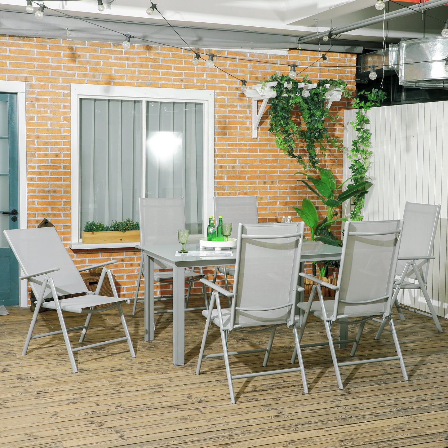 Amalfi 7 Piece Garden Dining Set, Garden Table and 6 Folding and Reclining Chairs, Aluminium Frame