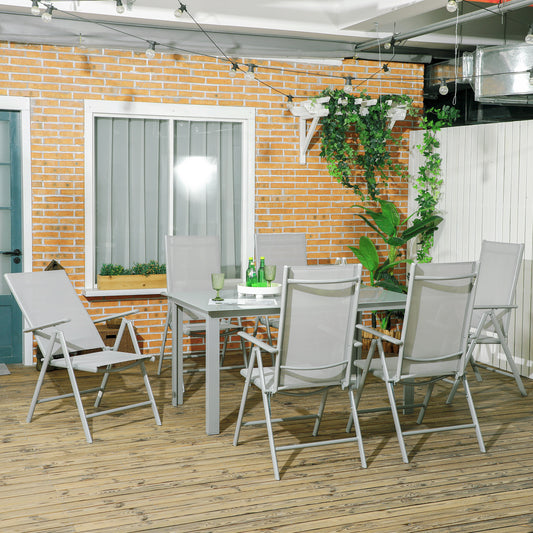 Amalfi 7 Piece Garden Dining Set, Garden Table and 6 Folding and Reclining Chairs, Aluminium Frame
