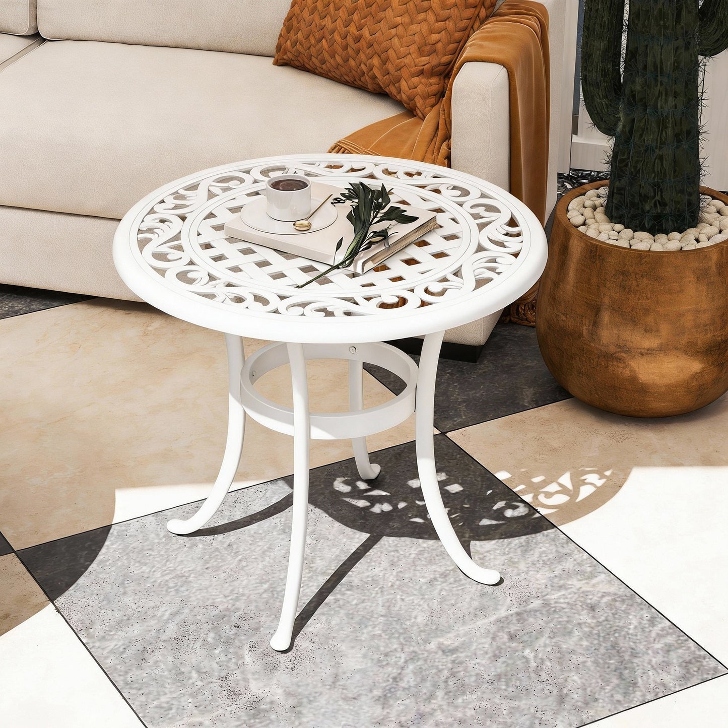 Sorrento 60 cm Round Garden Table, Cast Aluminium Garden Table, White