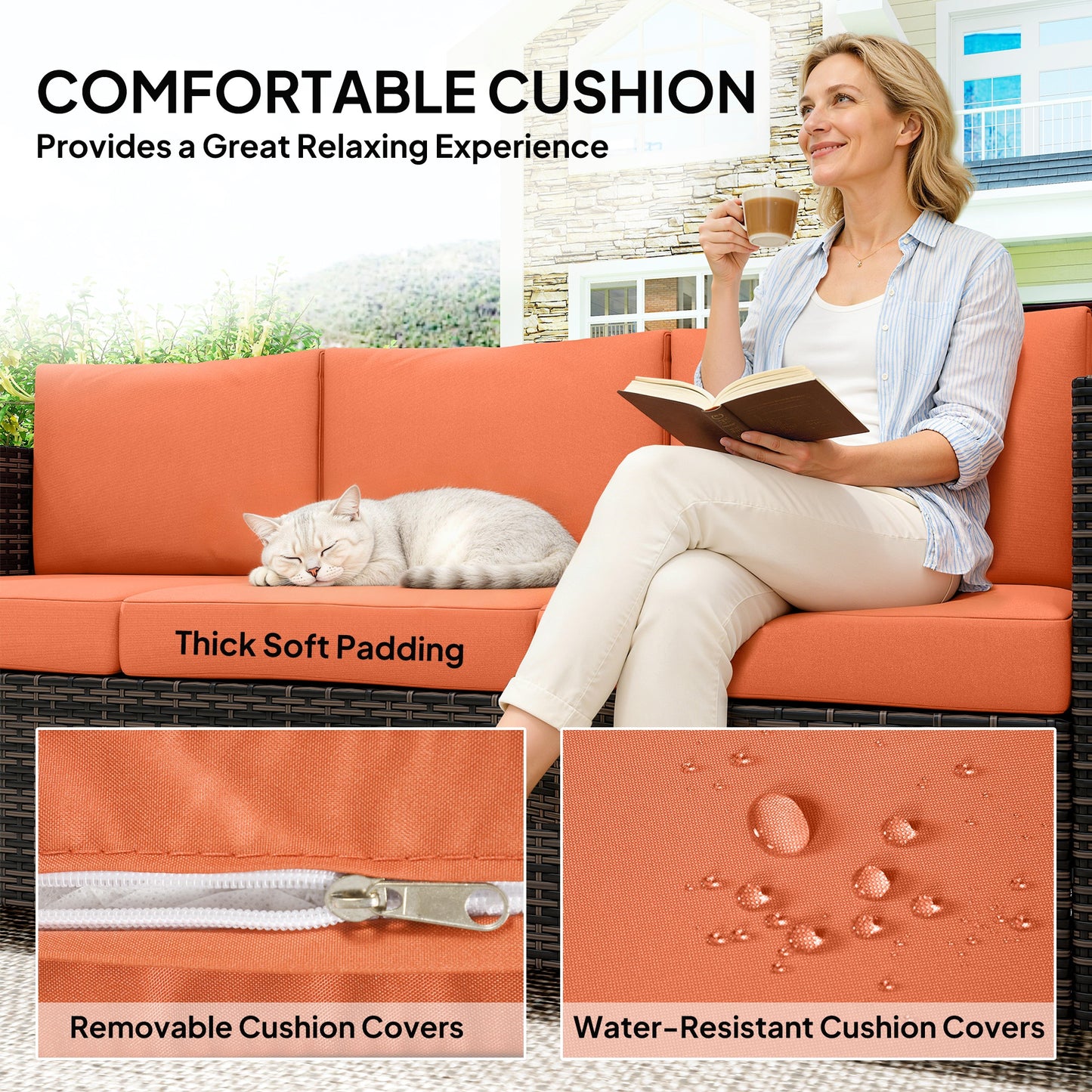 Outsunny 3-Seater Weather Resistant Outdoor Garden Rattan Sofa Orange