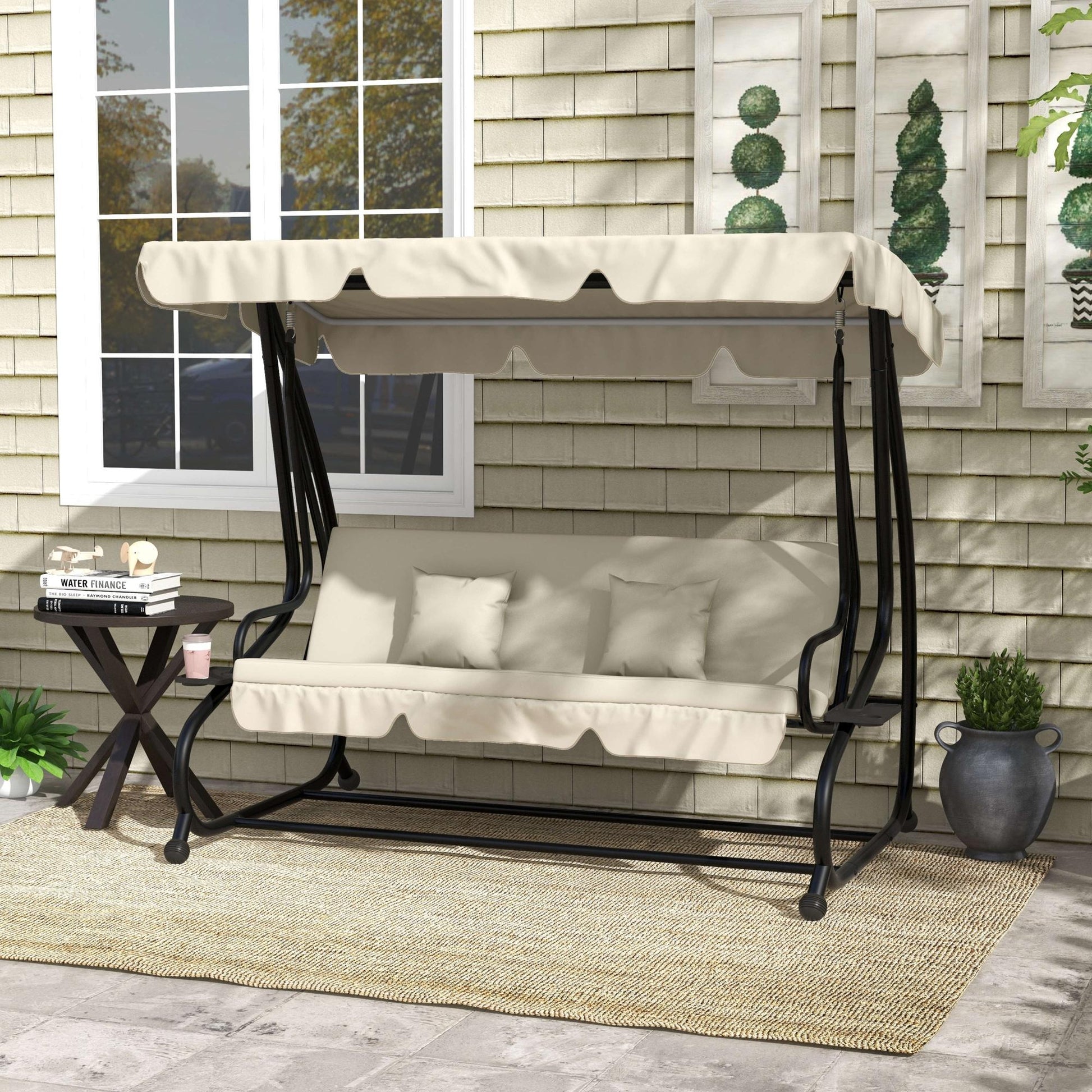 Amalfi Three-Person garden Swing Chair, with Adjustable Canopy - Cream