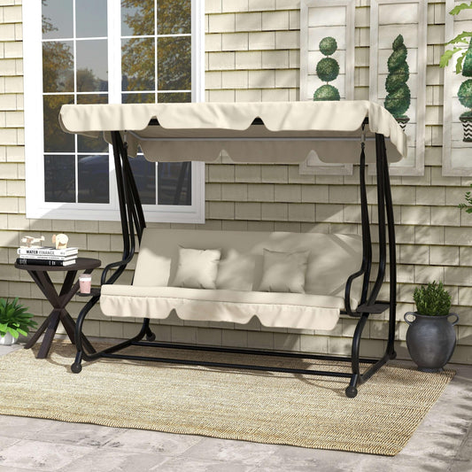 Amalfi Three-Person garden Swing Chair, with Adjustable Canopy - Cream