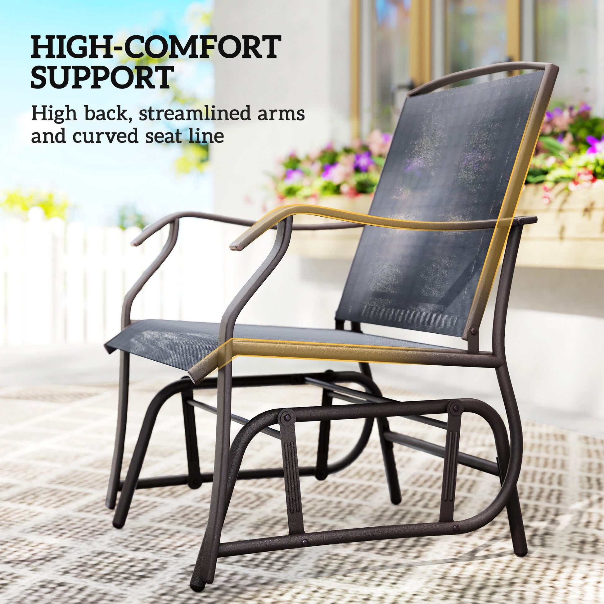 Outsunny Glider Rocking Chair & Table Set 2 Single Seaters Rocker Garden Swing Chair Patio Furniture Bistro Set Grey