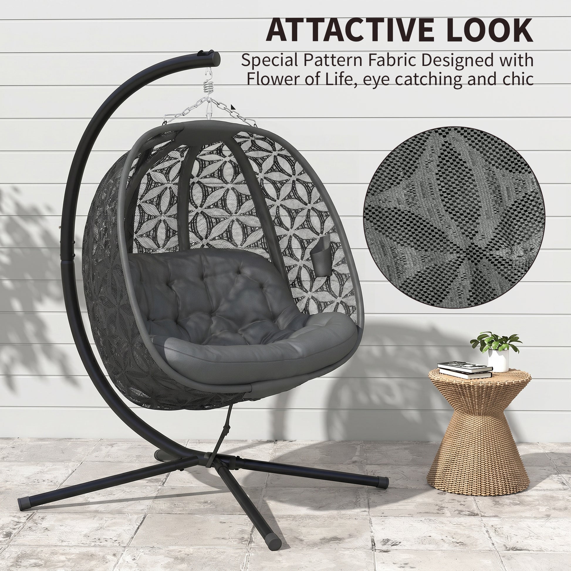 Outsunny Outdoor Double Hanging Chair with Cushion and Cup Holders, Charcoal Grey