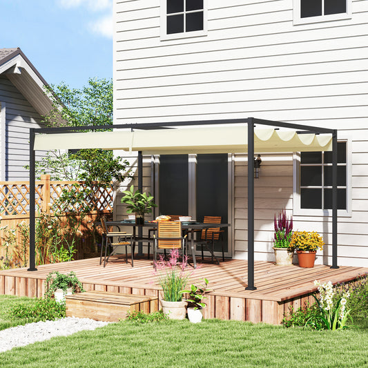 4 x 3(m) Metal Pergola with Retractable Roof, Garden Gazebo Canopy Shelter, Patio, Cream White