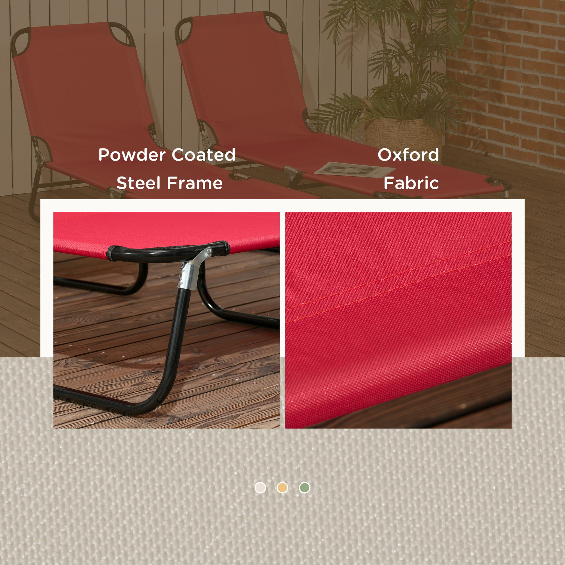 Outsunny Set of Two Folding Sun Loungers - Red