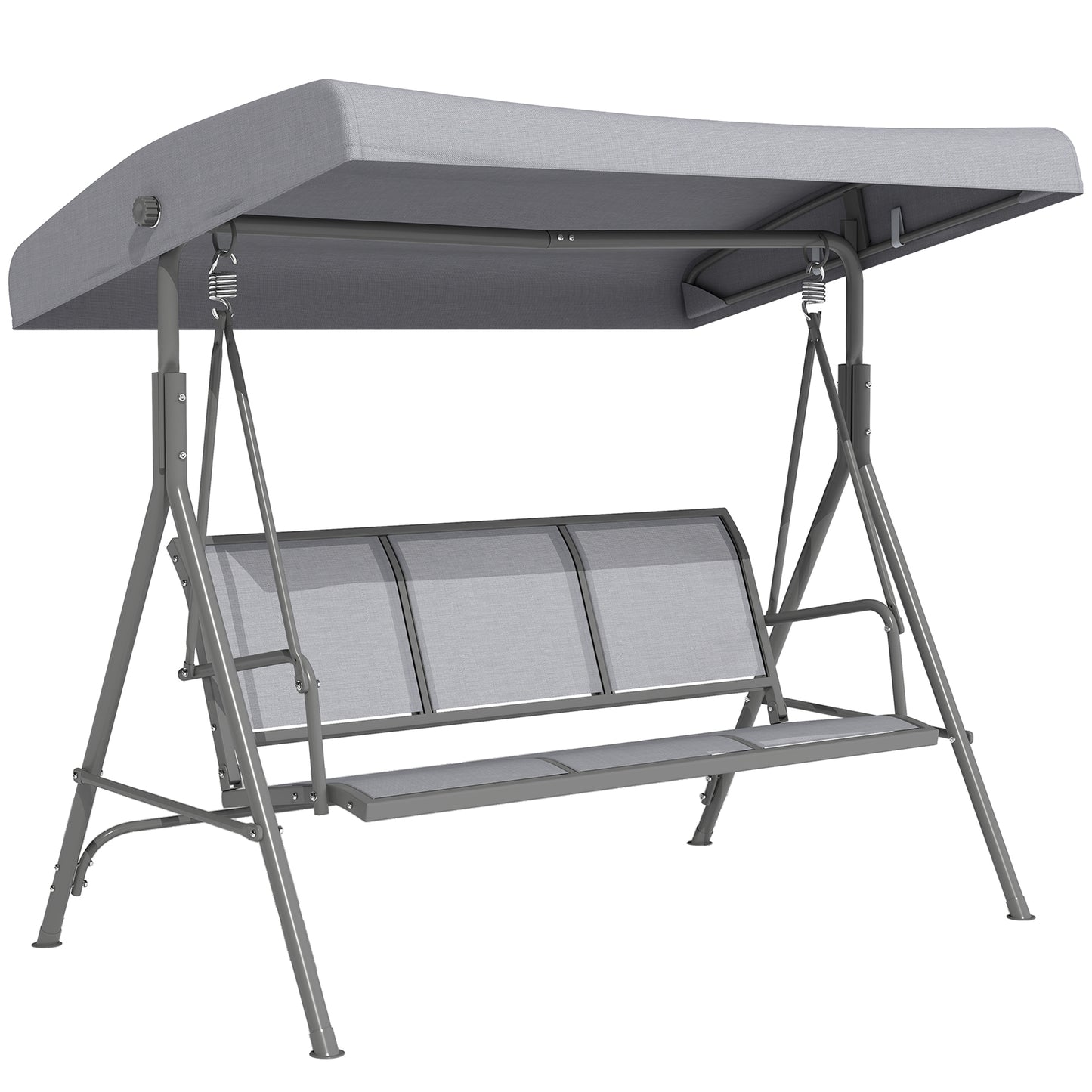 Outsunny 3 Seater Swing Chair, Garden Swing Bench with Adjustable Tilting Canopy, Breathable Mesh Seat and Heavy Duty Steel Frame for Patio, Garden, Grey