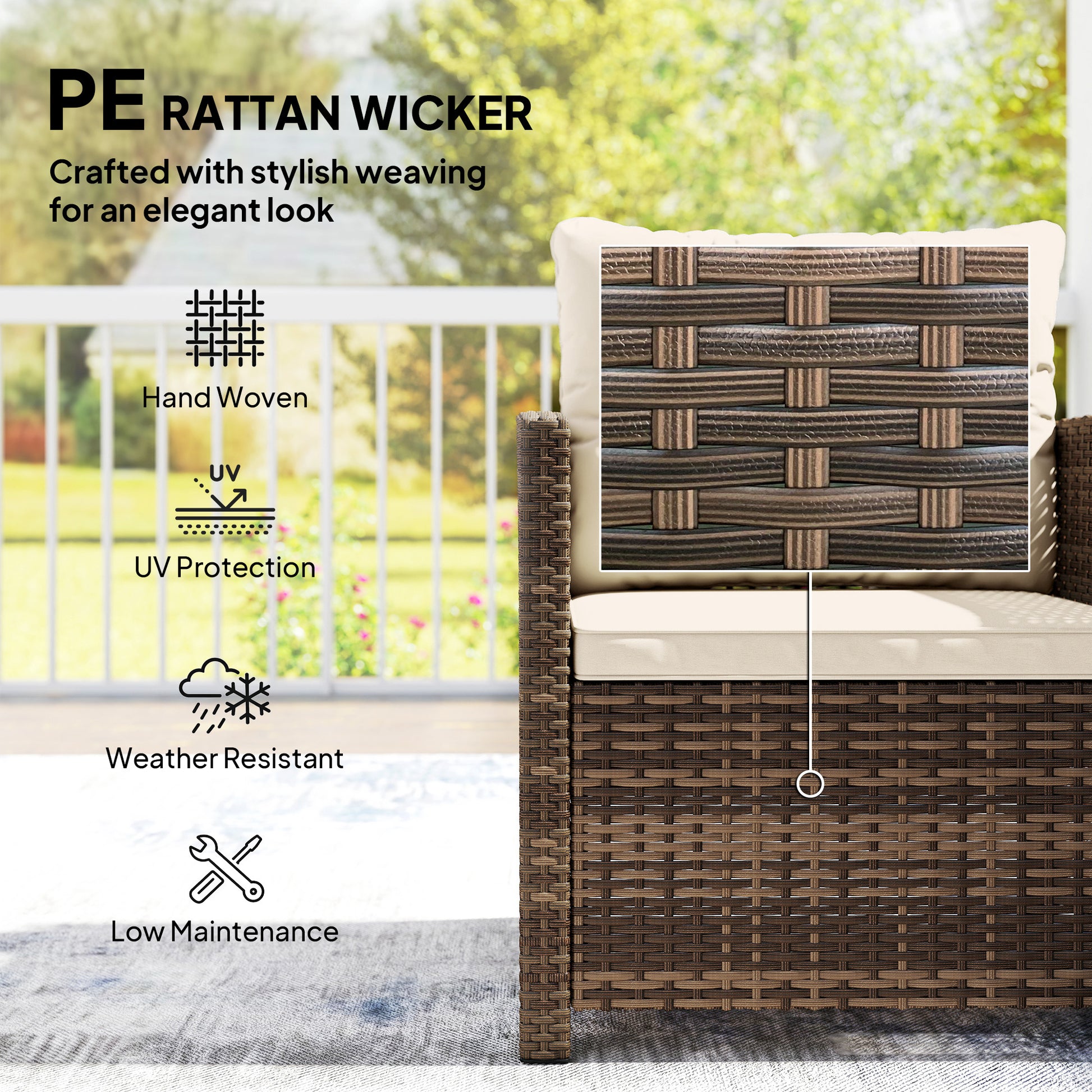 Outsunny Rattan Bistro Set, 3 Piece Garden Furniture Set with 2 Tier Glass Top Table, Mixed Brown