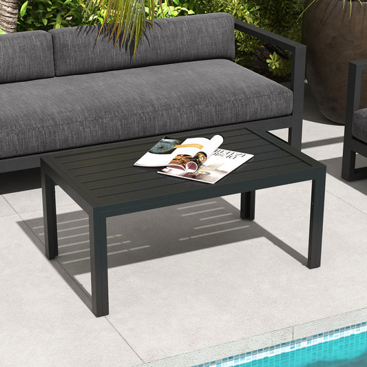 Portofino Outdoor Side Table, Rectangular Patio Coffee Side Table with Steel Frame and Slat Tabletop for Garden