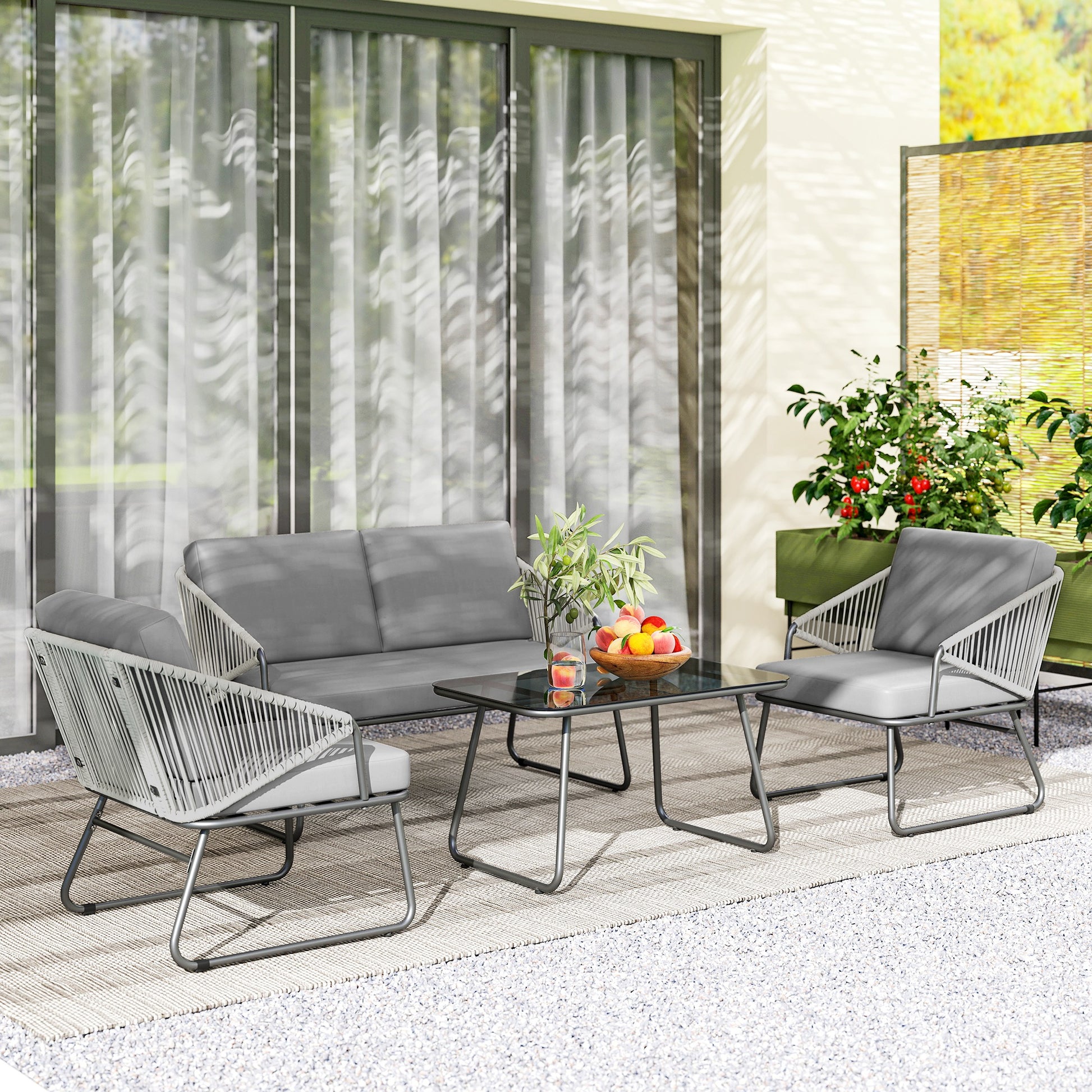 Santorini Four-Piece Rattan Strong Panel Garden Sofa Set - Grey