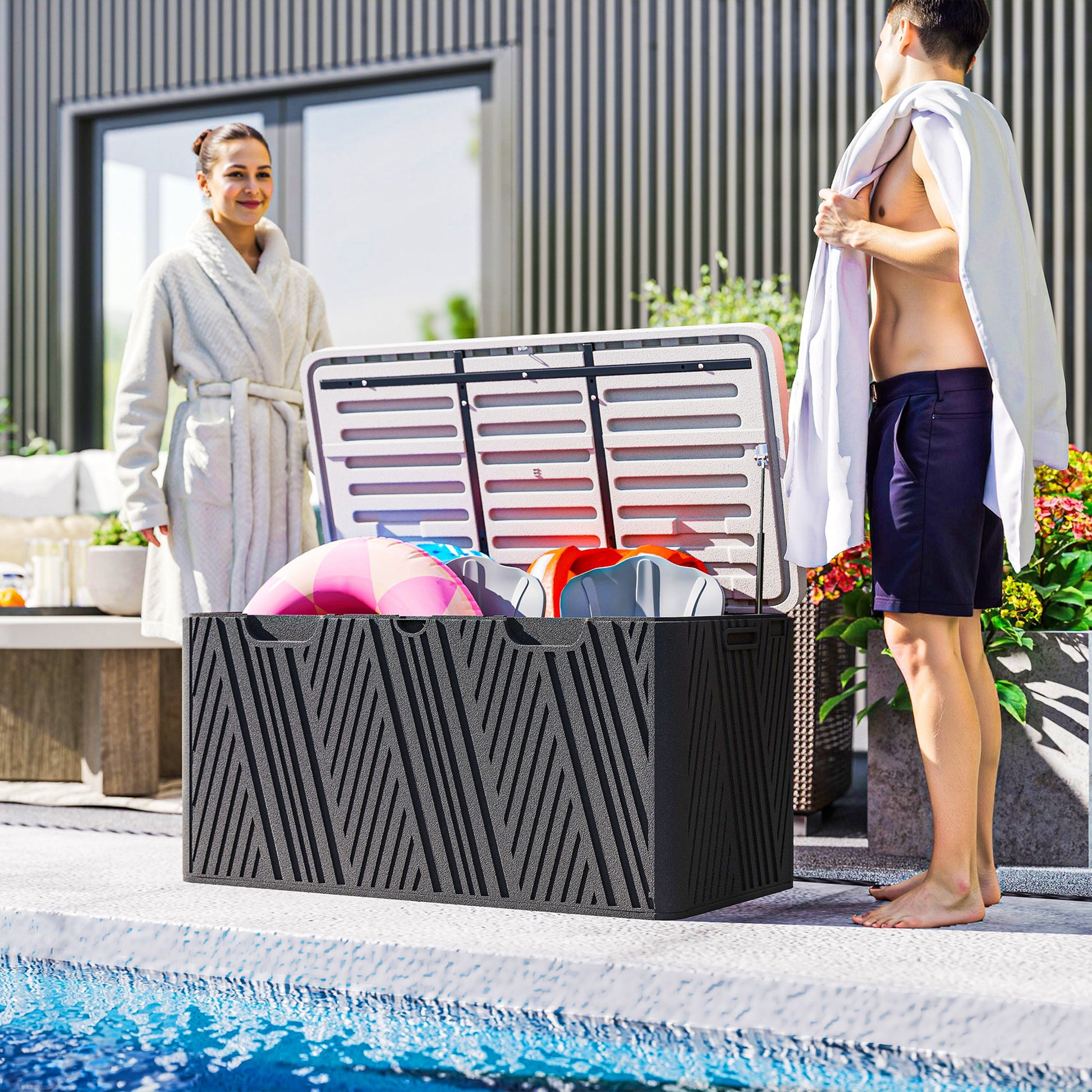 Outsunny - 380L Plastic Garden Storage Box, Lockable, Black, Grey