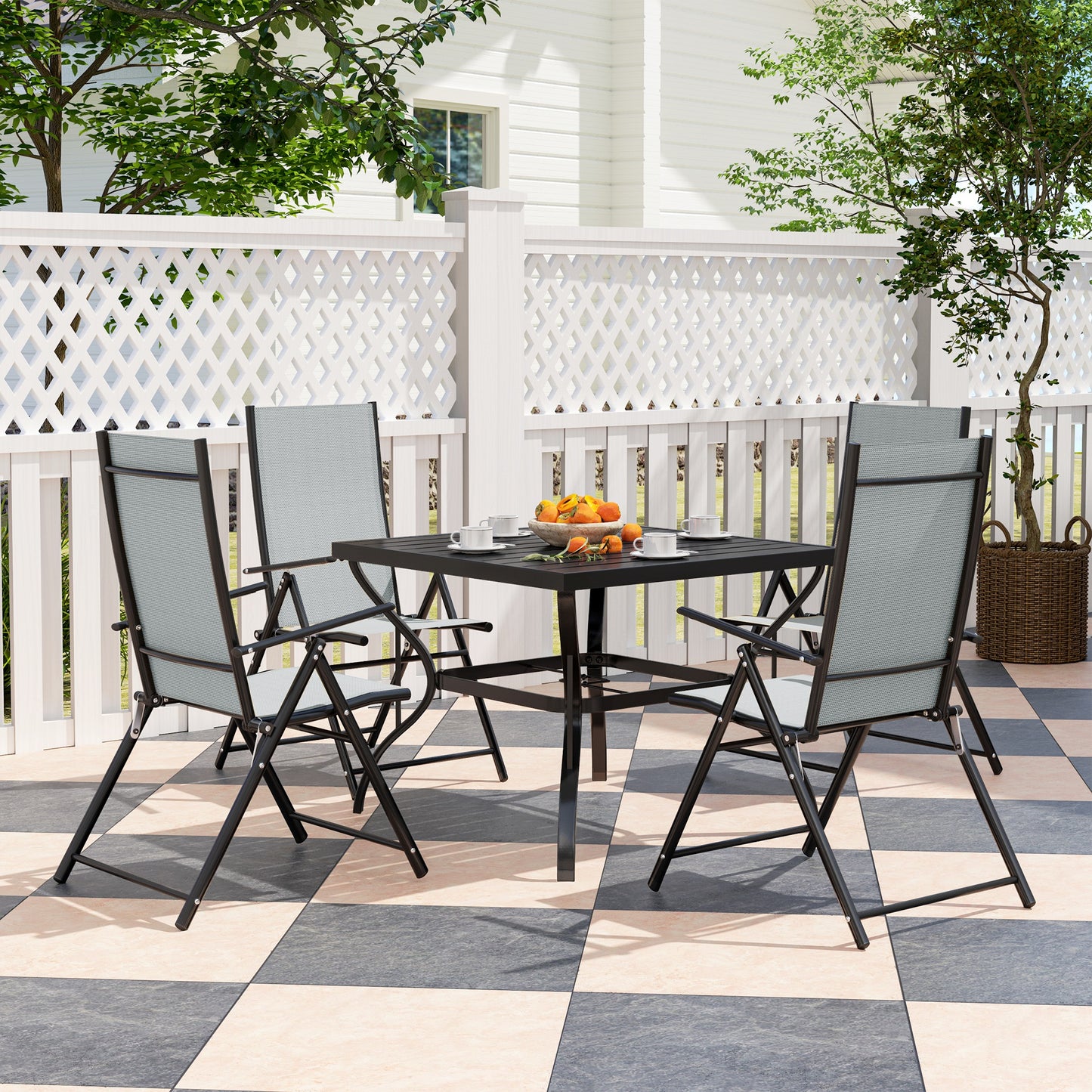 Verona Five-Piece Steel Frame Patio Set - Grey/Black