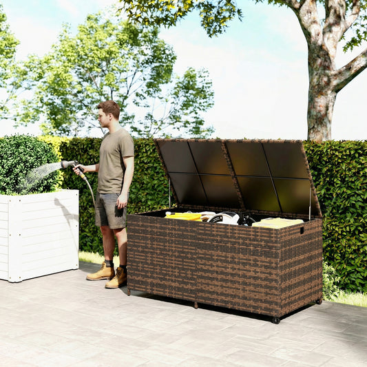 Outsunny - 650L Rattan Garden Storage Box, with Wheels, Mixed-Brown