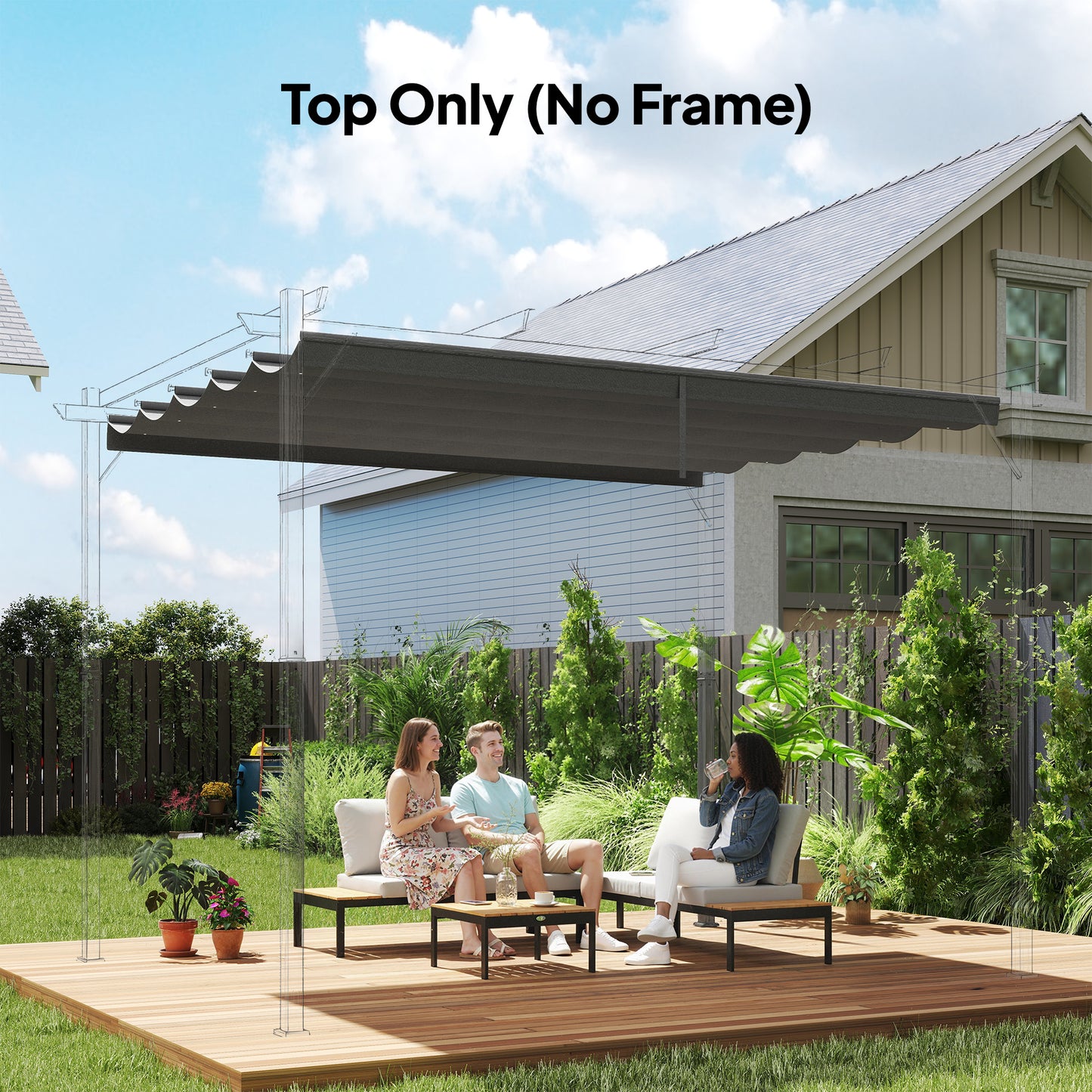 Retractable Pergola Cover, 3.5 x 2.6 m Replacement Canopy Fabric for 4 x 3 m Frame, Roof Top Only